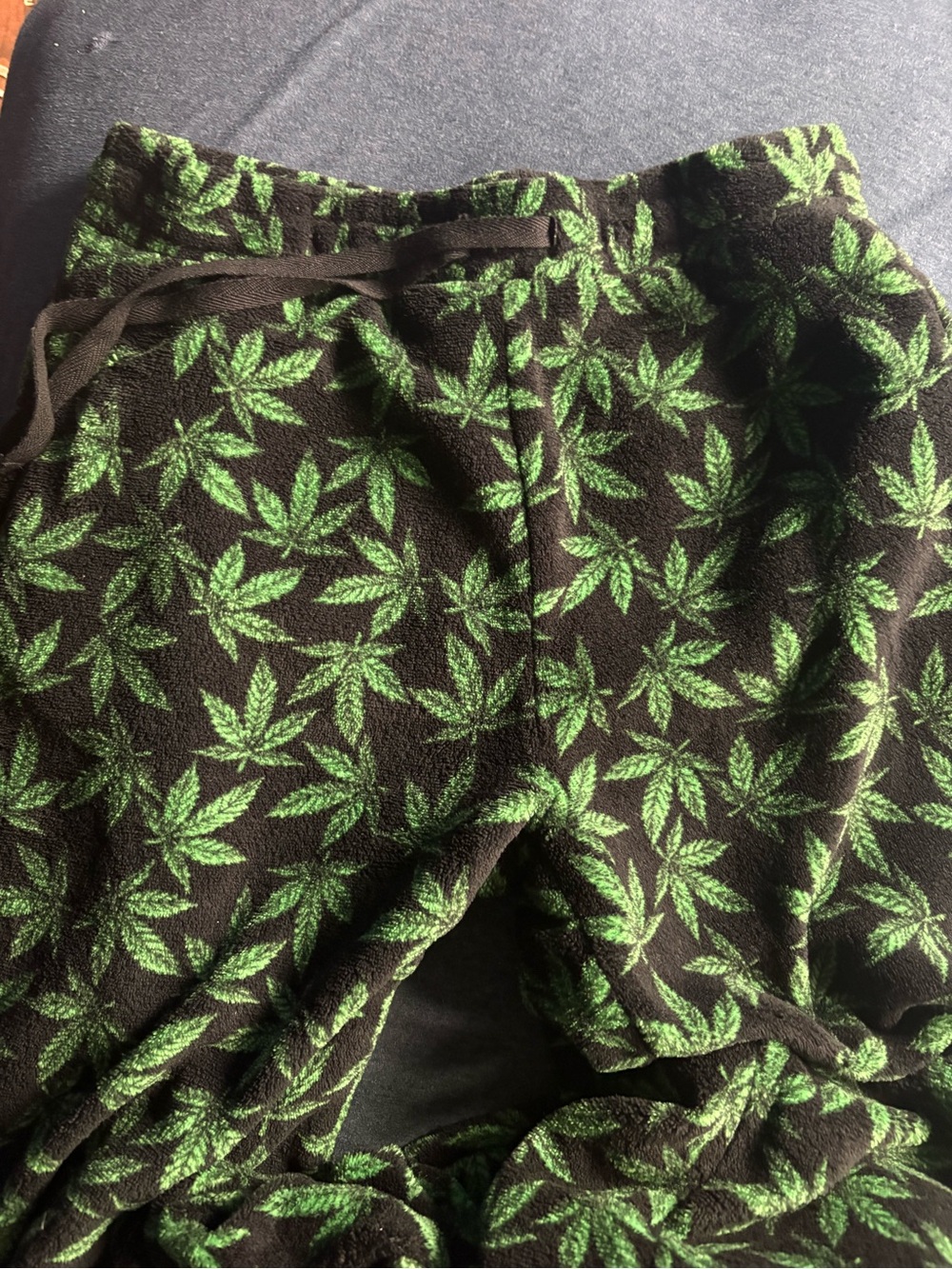 Fashion Nova Black Fleece Joggers with Green Leaf Print